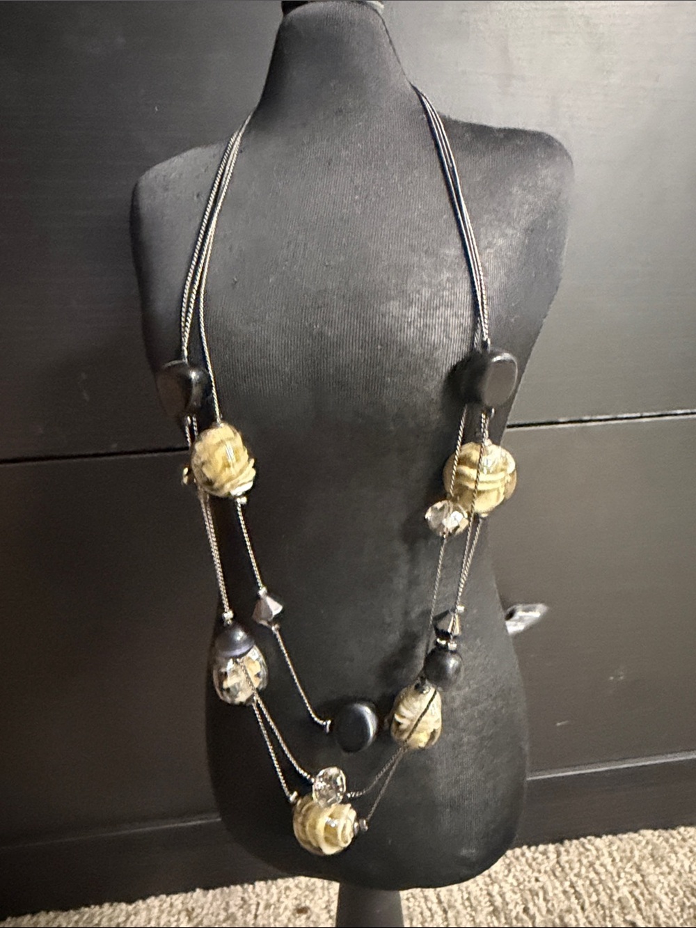 Layered Black and Gold Bead Statement Necklace